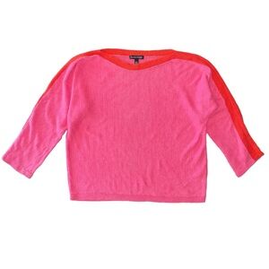 Eileen Fisher Linen Knit Top Size Small Pink Colorblock Long Sleeve Bateau Neck